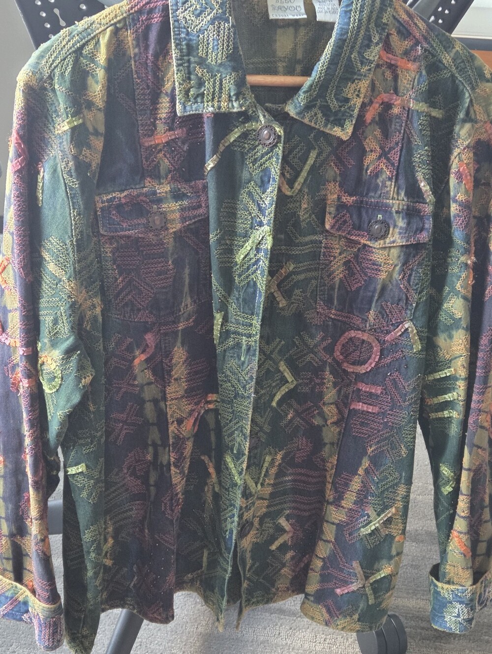 Bleu Bayou Jacket Womens Mens XL Blue Lime Denim Jacket Swirls 90s Spiral Art